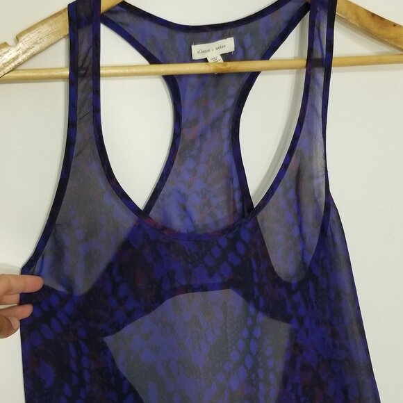 Silence + Noise Blue Red Snake Skin Pattern Scoop Neck Sheer Tank Top Size XS - Picture 2 of 8